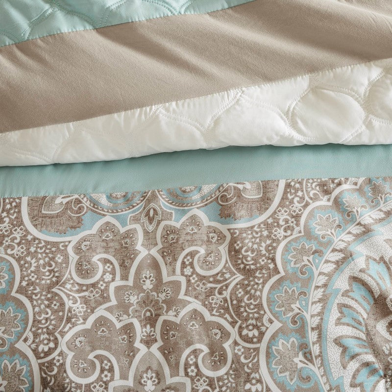 Embroidered Medallion Comforter Set - Seafoam Medallion Bedding Set - 8PC