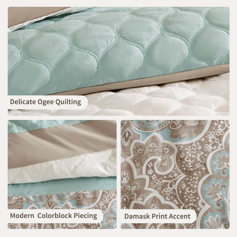 Embroidered Medallion Comforter Set - Seafoam Medallion Bedding Set - 8PC