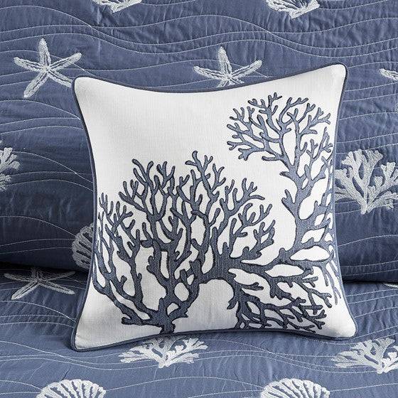 Seaside Nautical 100% Cotton Navy 4PC Quilt Set - Beautiful Nautical Quilt With Starfish & Seashell Motifs - Quahog Bay Bedding
