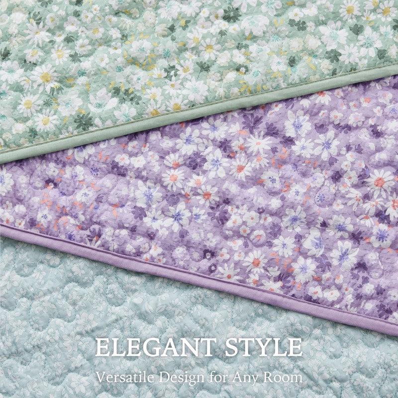 Coastal Floral Quilt Set - Shabby Chic Seersucker - Purple