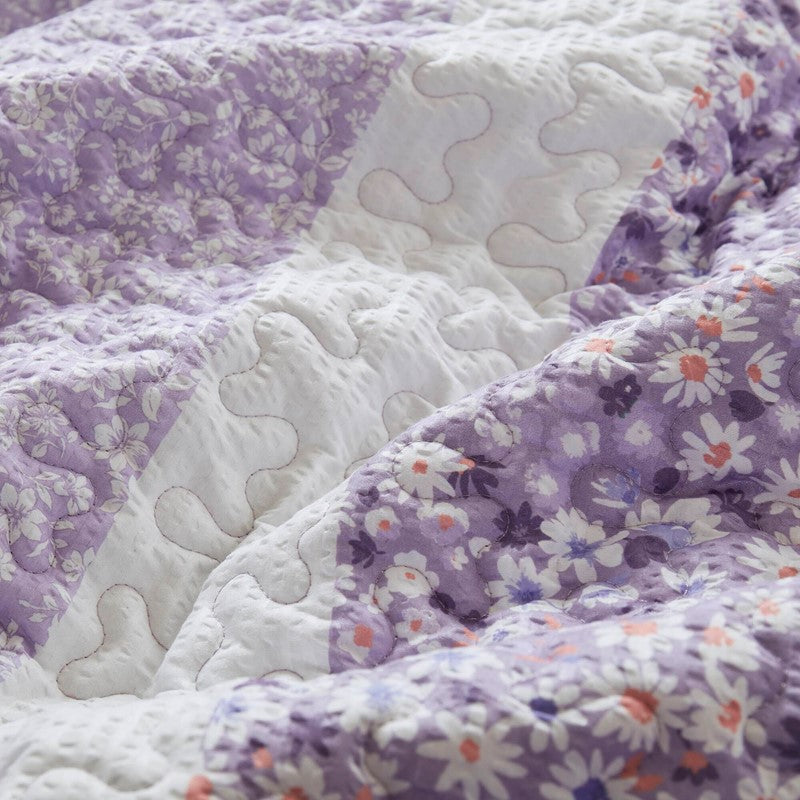 Coastal Floral Quilt Set - Shabby Chic Seersucker - Purple