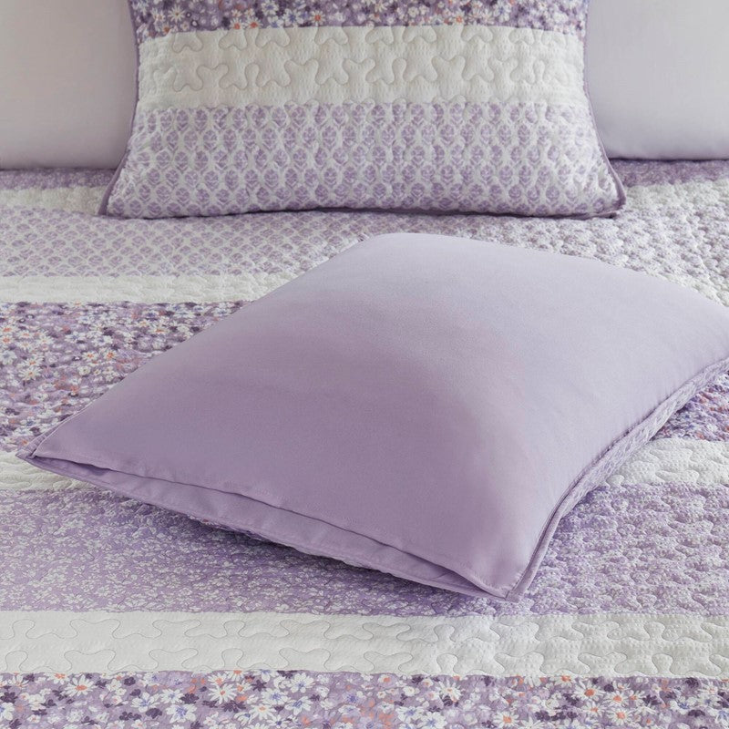 Coastal Floral Quilt Set - Shabby Chic Seersucker - Purple