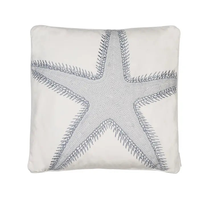 Coastal Bedding Sale! CLEARANCE - St Bart Stripe Embroidered Star Fish Pillow - Quahog Bay Bedding