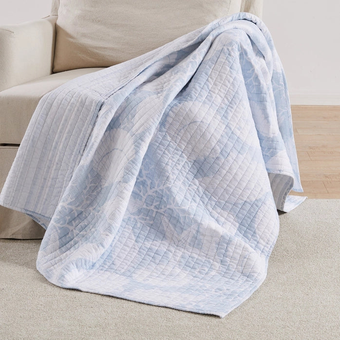 Stillwater Coastal Blue Quilted Throw - Coastal Throw Blanket - Quahog Bay Bedding