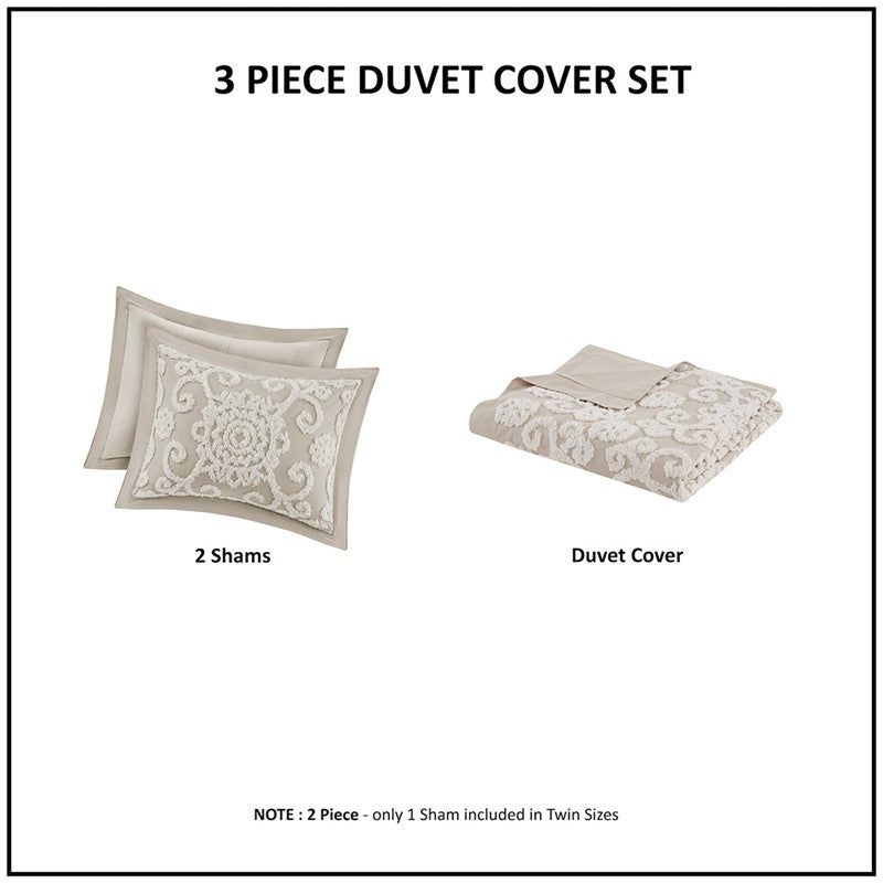 Suzanna Cotton Boho Medallion Duvet Cover Set - Taupe
