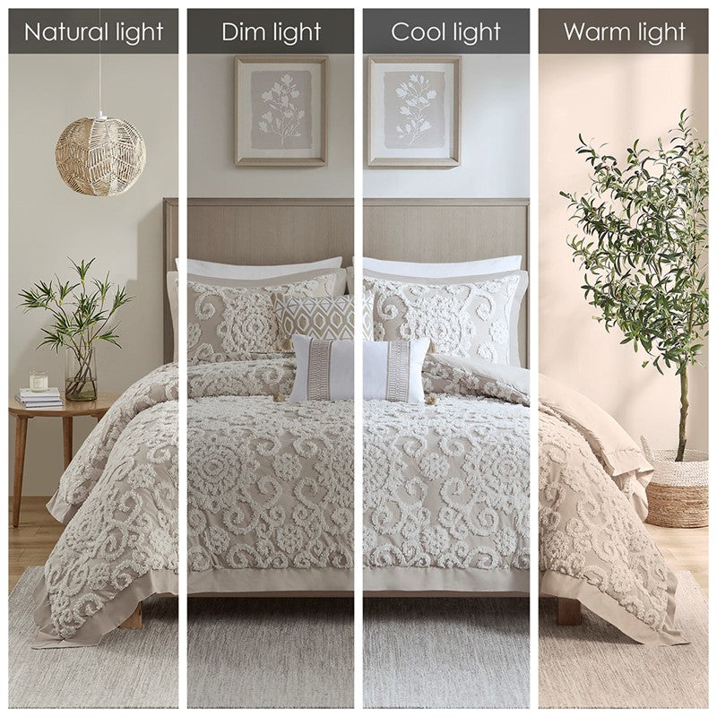 Suzanna Cotton Boho Medallion Duvet Cover Set - Taupe