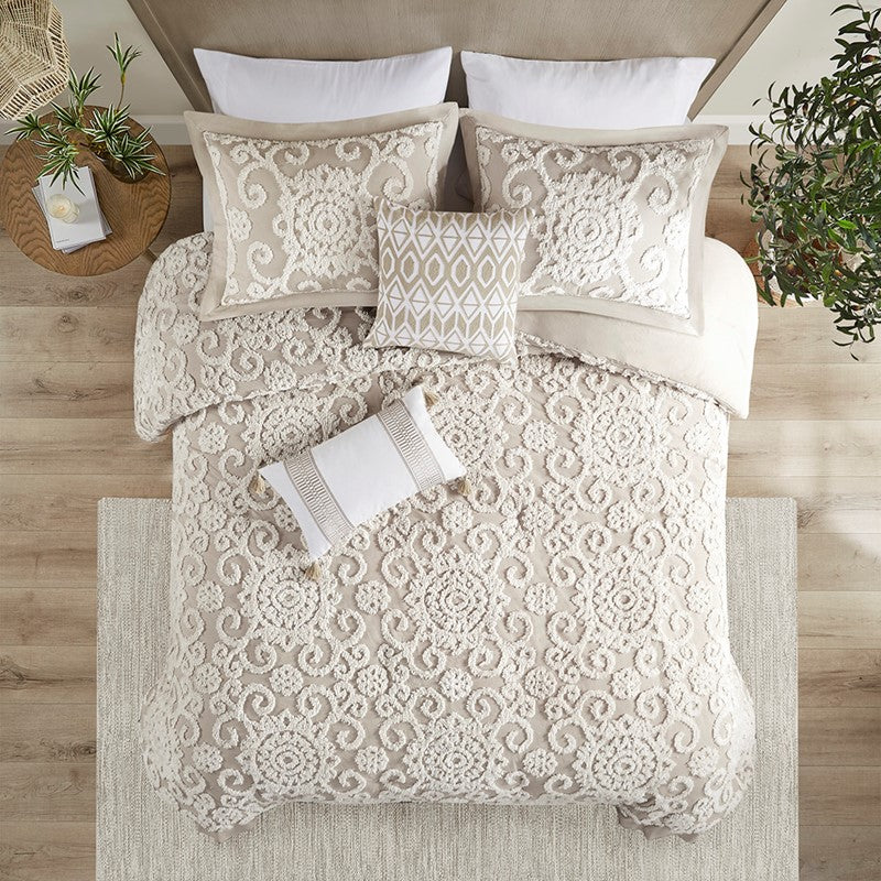 Suzanna Cotton Boho Medallion Duvet Cover Set - Taupe
