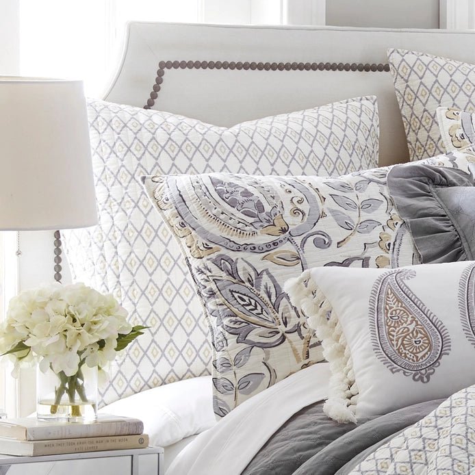 Tamsin Grey Euro Sham Set of 2 - Floral Pillow Shams - Quahog Bay Bedding