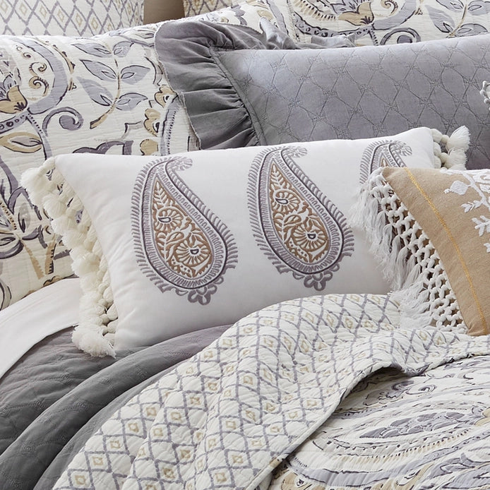Tamsin Grey Flower Pillow - Floral Accent Pillows