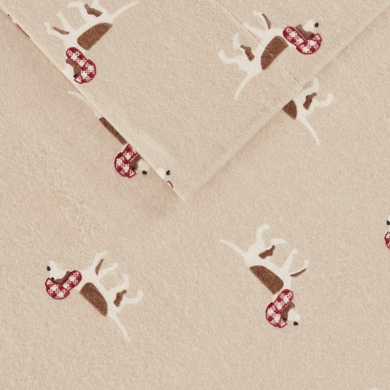 Woolrich 100% Cotton Printed Flannel Sheet Set - Tan Dogs