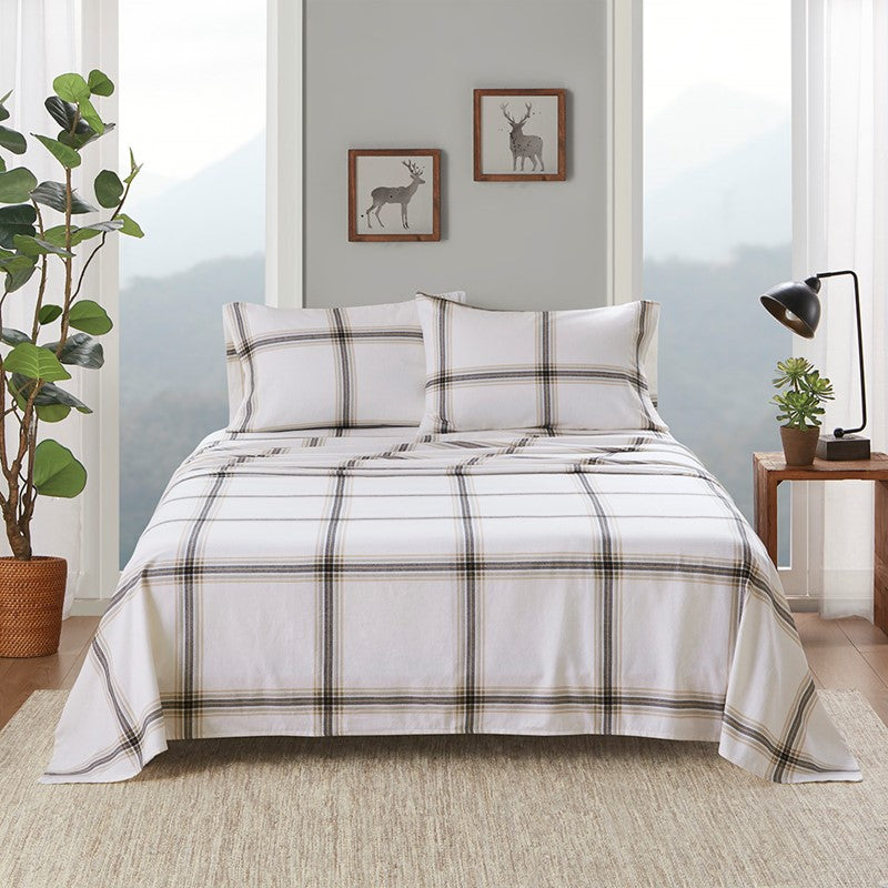 Woolrich 100% Cotton Printed Flannel Sheet Set - Tan Plaid