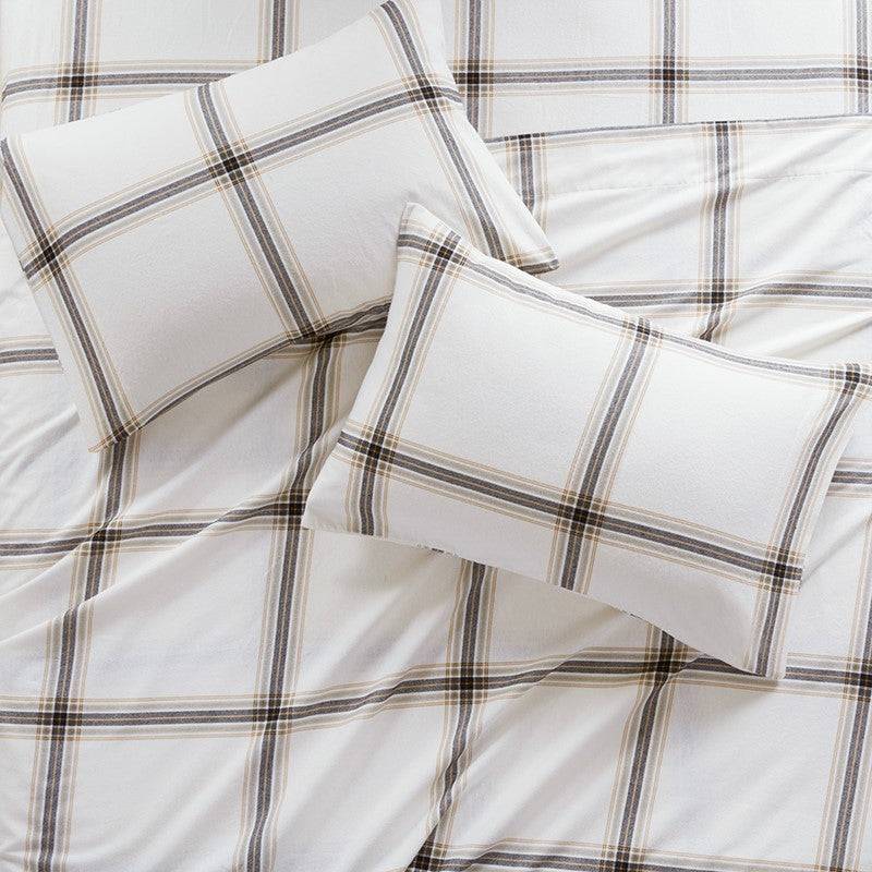 Woolrich 100% Cotton Printed Flannel Sheet Set - Tan Plaid