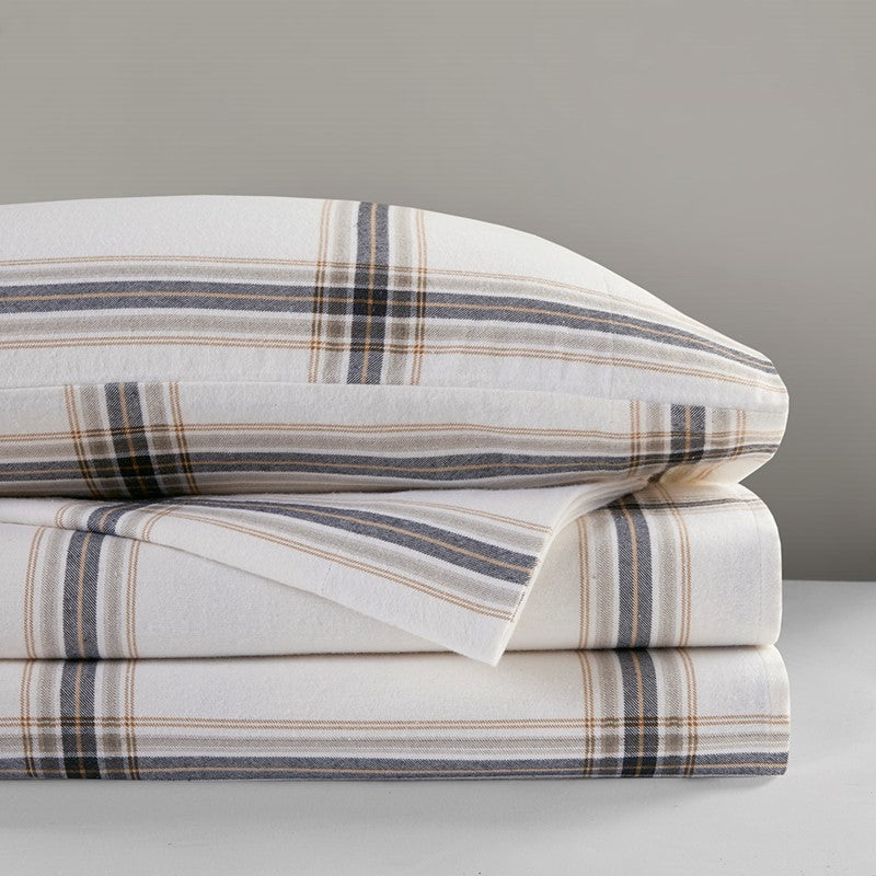 Woolrich 100% Cotton Printed Flannel Sheet Set - Tan Plaid