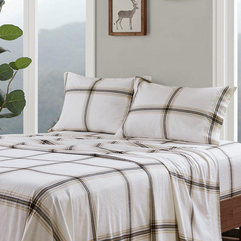 Woolrich 100% Cotton Printed Flannel Sheet Set - Tan Plaid