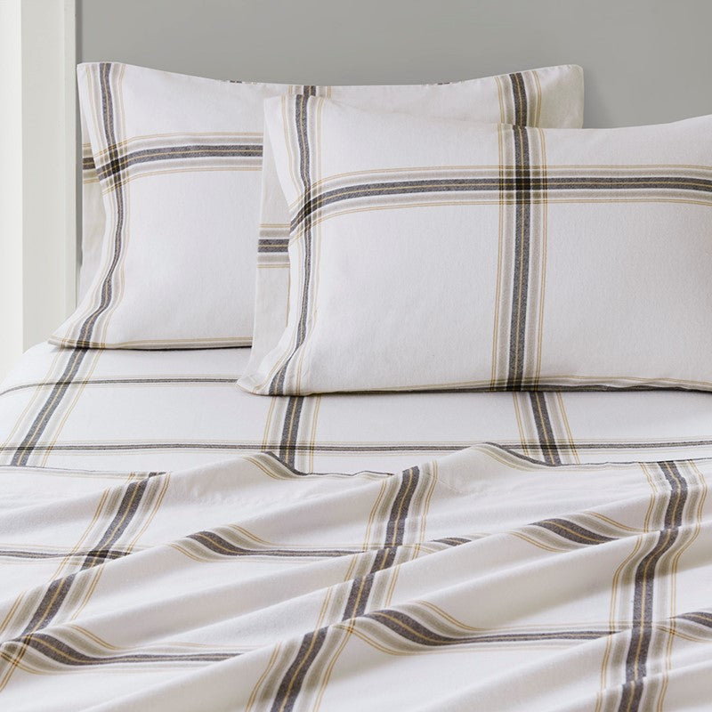 Woolrich 100% Cotton Printed Flannel Sheet Set - Tan Plaid
