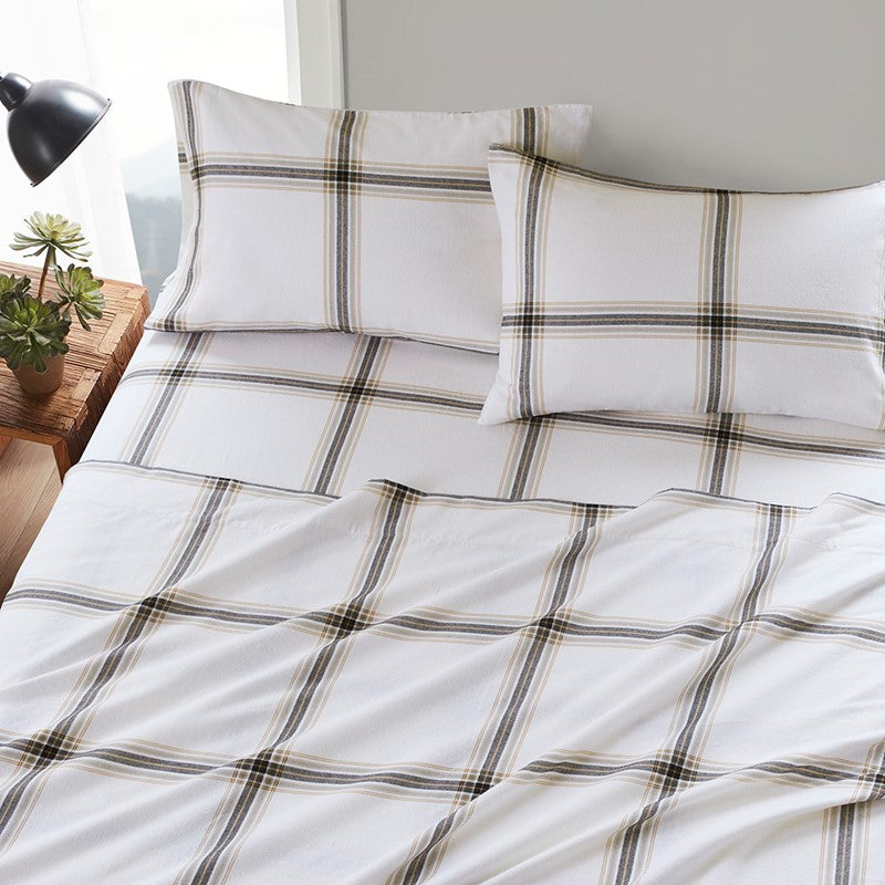 Woolrich 100% Cotton Printed Flannel Sheet Set - Tan Plaid
