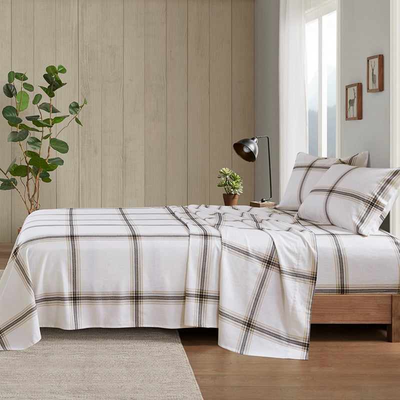 Woolrich 100% Cotton Printed Flannel Sheet Set - Tan Plaid