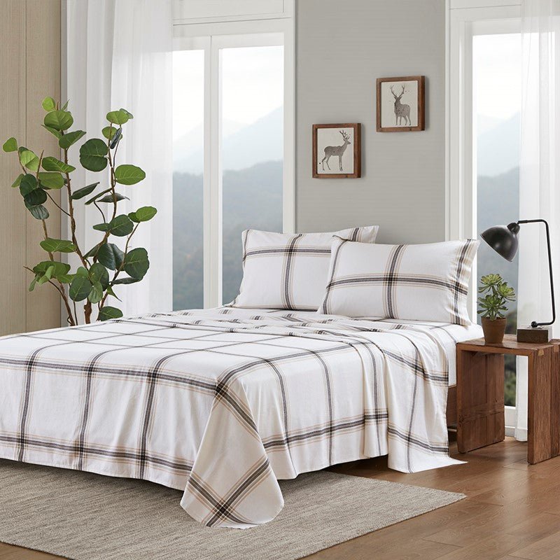Woolrich 100% Cotton Printed Flannel Sheet Set - Tan Plaid - Quahog Bay Bedding