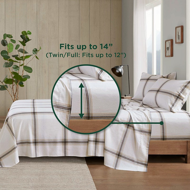 Woolrich 100% Cotton Printed Flannel Sheet Set - Tan Plaid