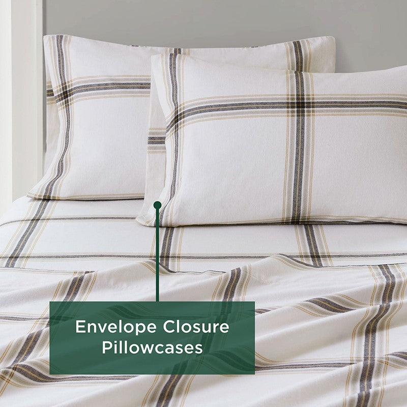 Woolrich 100% Cotton Printed Flannel Sheet Set - Tan Plaid