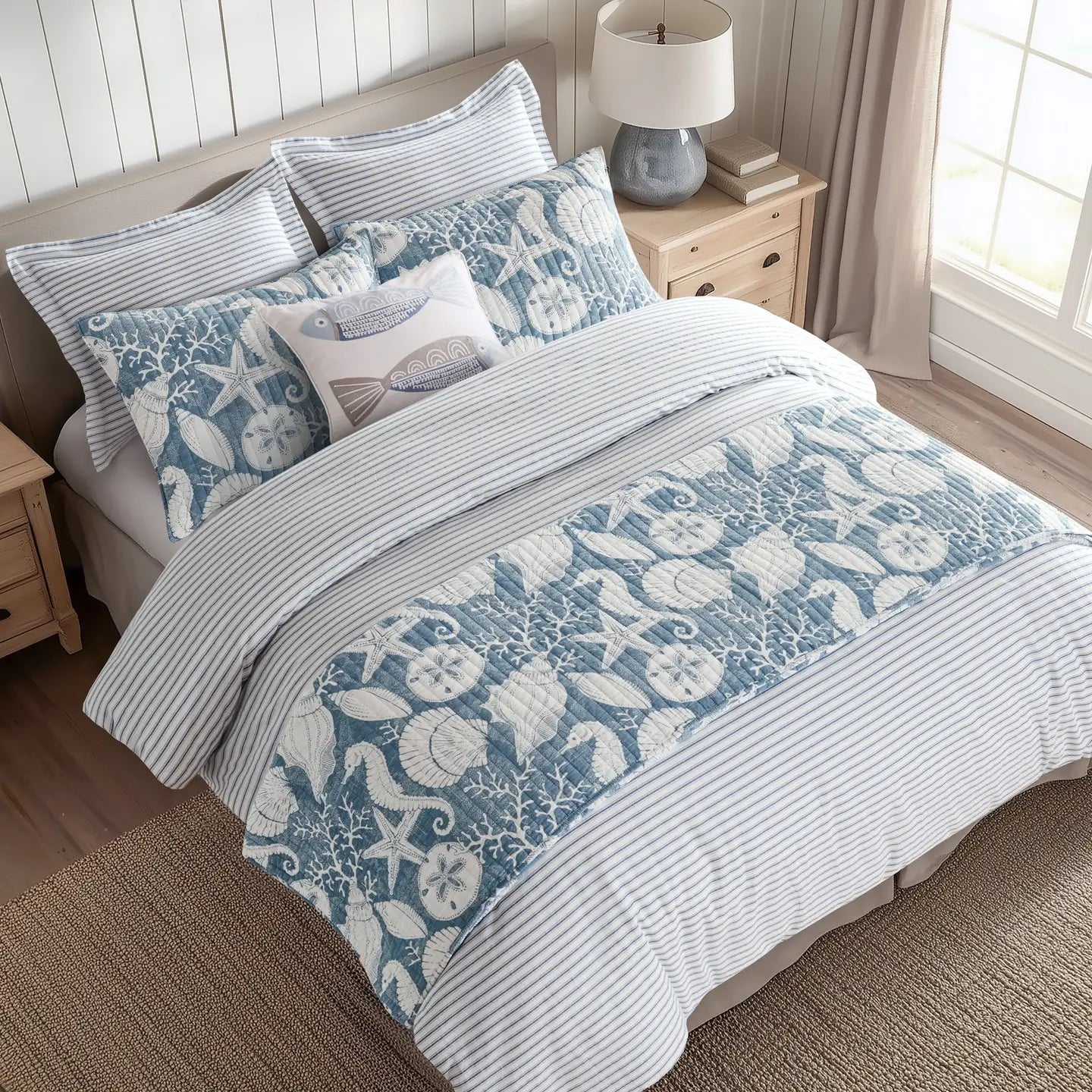 Tobago Stripe Comforter Set Coastal Bedding Set - Quahog Bay Bedding