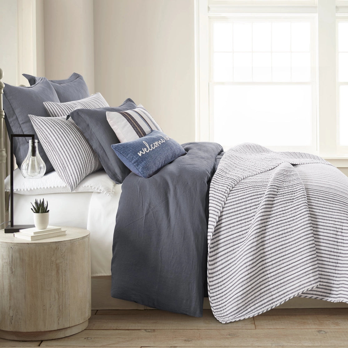 Tobago Stripe Reversible Quilt Set Nautical Bedding Set - Quahog Bay Bedding