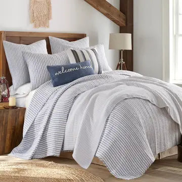 Tobago Stripe Reversible Quilt Set Nautical Bedding Set - Quahog Bay Bedding