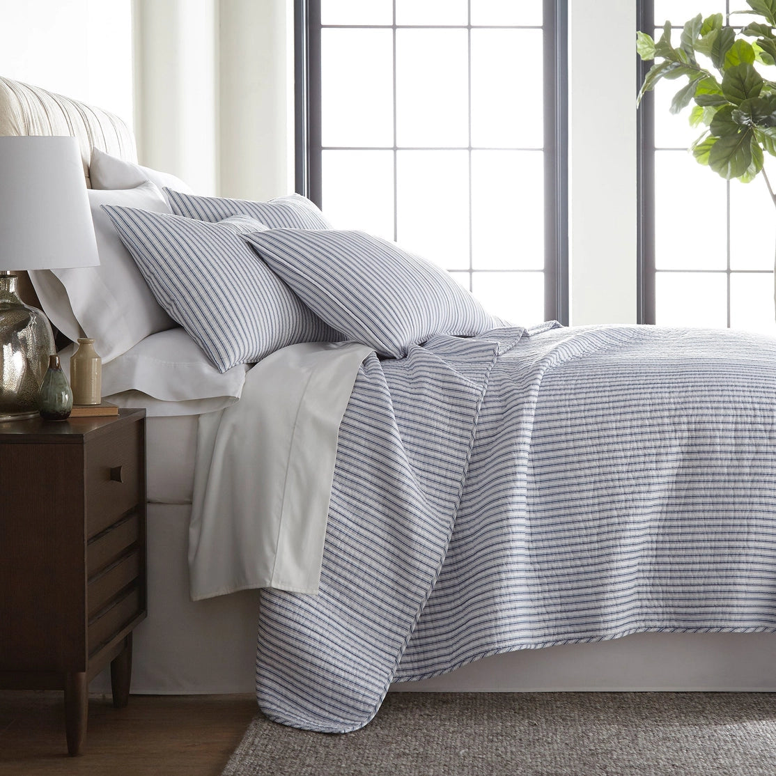 Tobago Stripe Reversible Quilt Set Nautical Bedding Set - Quahog Bay Bedding