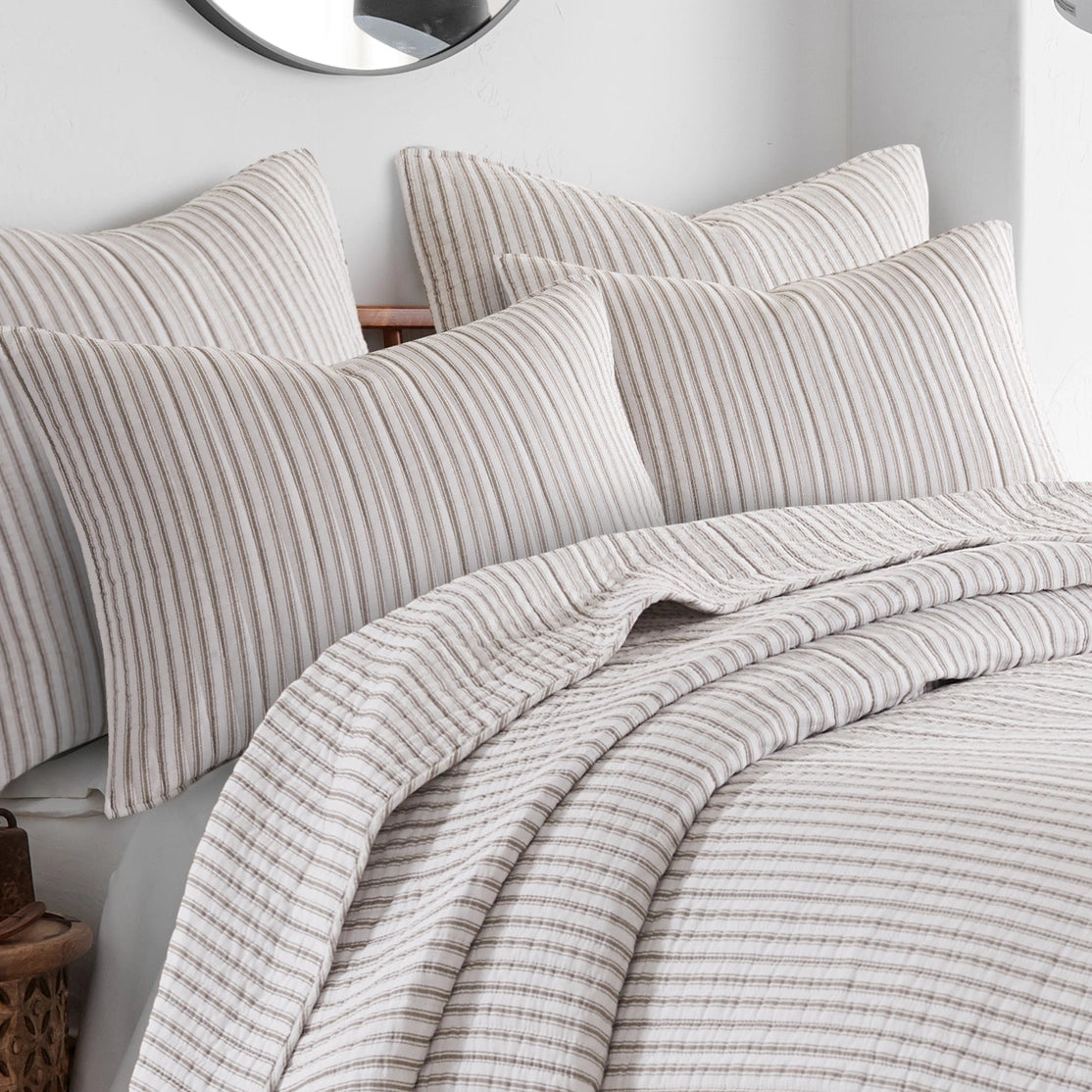 Tobago Stripe Reversible Quilt Set Nautical Bedding Set - Quahog Bay Bedding