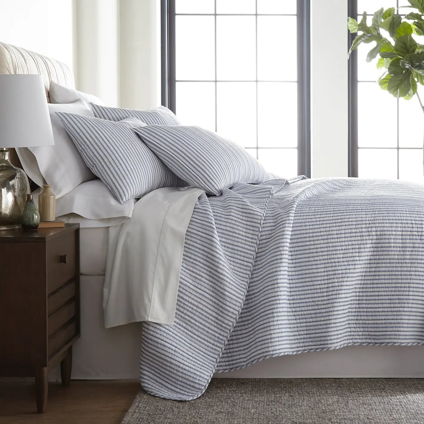 Tobago Stripe Reversible Quilt Set Nautical Bedding Set - Quahog Bay Bedding