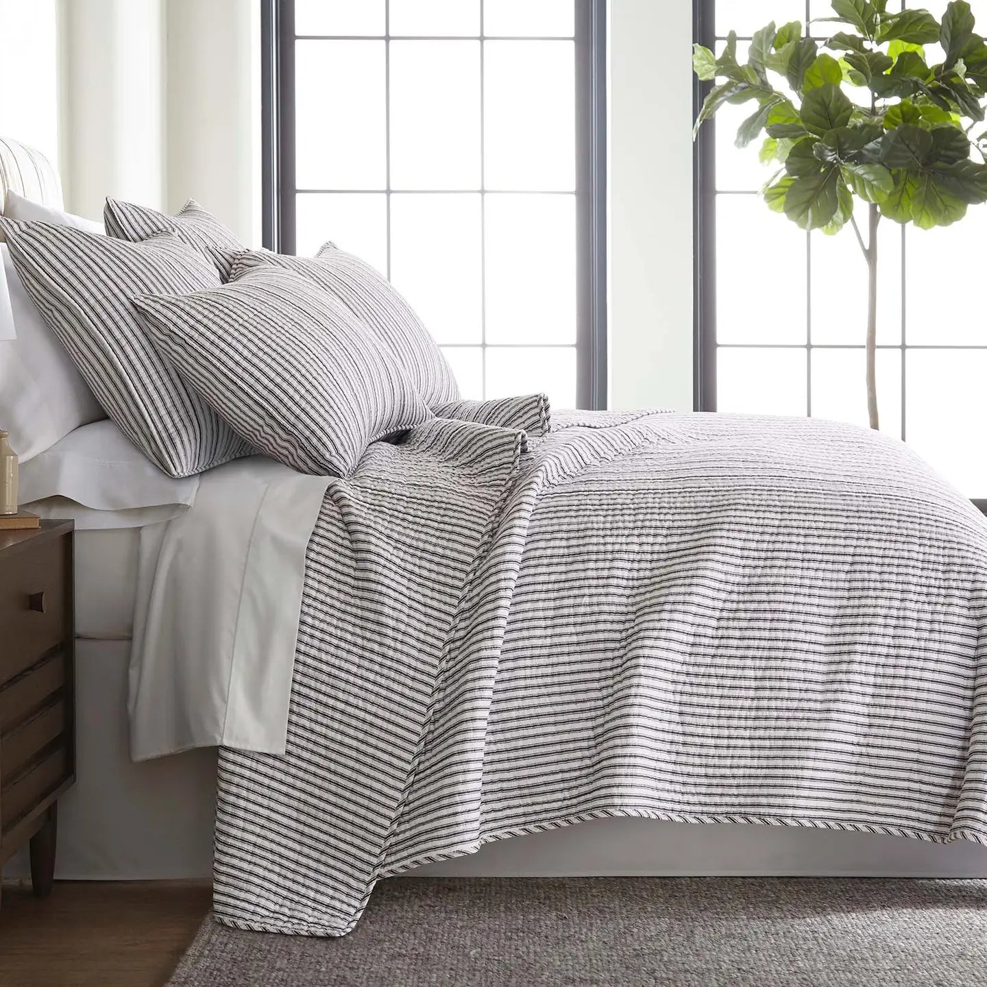 Tobago Stripe Reversible Quilt Set Nautical Bedding Set - Quahog Bay Bedding