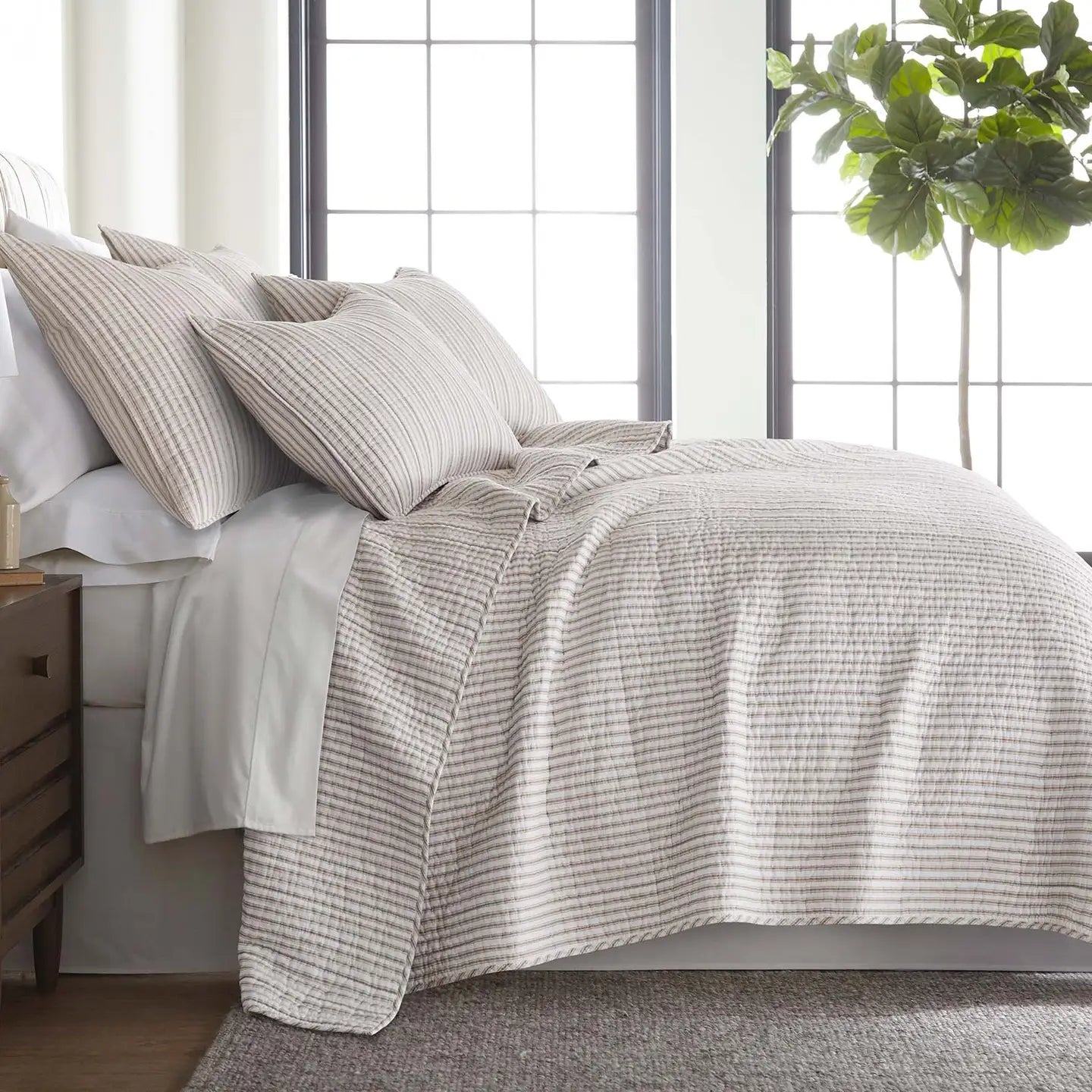 Tobago Stripe Reversible Quilt Set Nautical Bedding Set - Quahog Bay Bedding