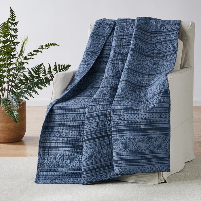 Tolteca Navy Blue Quilted Nautical Throw Blanket - Quahog Bay Bedding