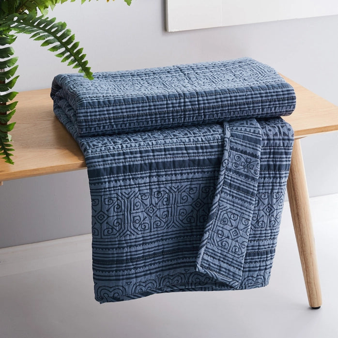 Tolteca Navy Blue Quilted Nautical Throw Blanket - Quahog Bay Bedding