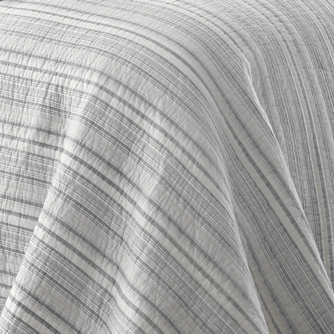 Bondi Stripe Grey Quilt Set Coastal Bedding Set Grey Hues - Quahog Bay Bedding
