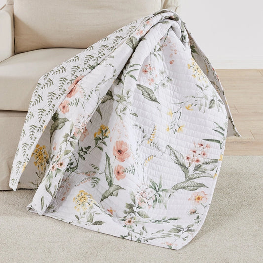 Viviana Quilted Cotton Coastal Floral Throw Blanket