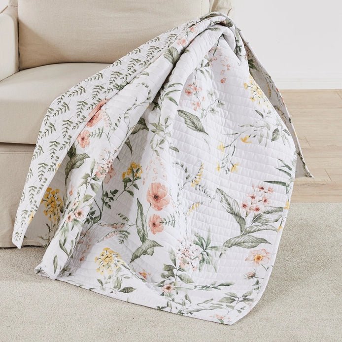 Viviana Quilted Cotton Coastal Floral Throw Blanket - Quahog Bay Bedding