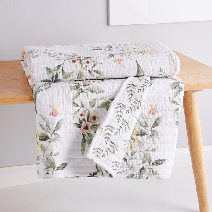 Viviana Quilted Cotton Coastal Floral Throw Blanket - Quahog Bay Bedding