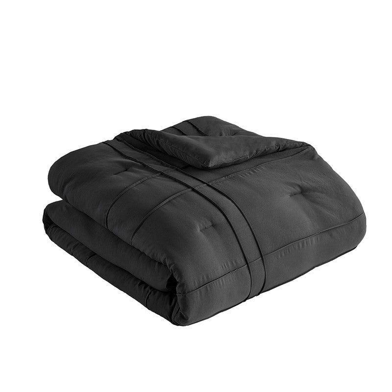 Walker Soft Washed Pleated Comforter Set - Black