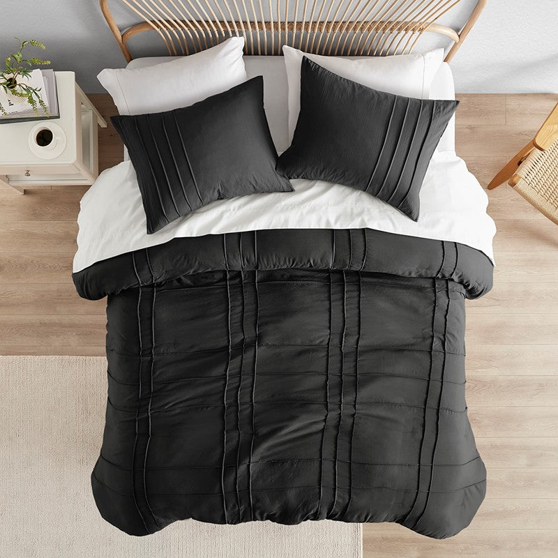Walker Soft Washed Pleated Comforter Set - Black