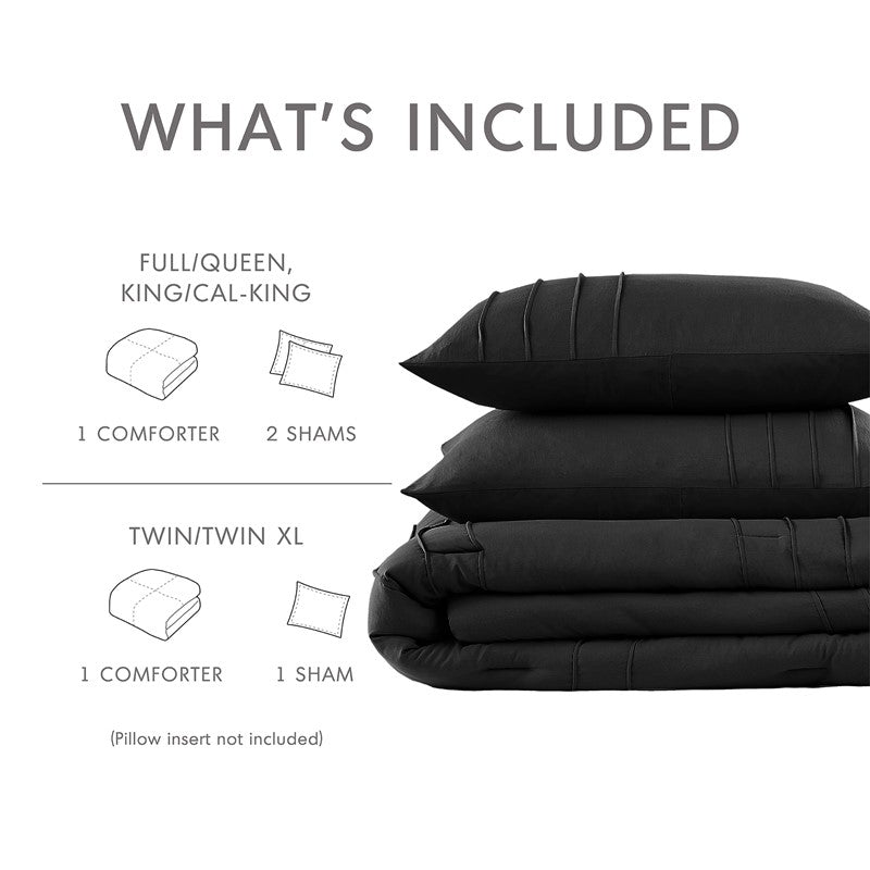 Walker Soft Washed Pleated Comforter Set - Black
