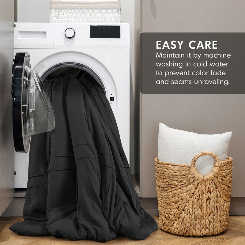 Walker Soft Washed Pleated Comforter Set - Black