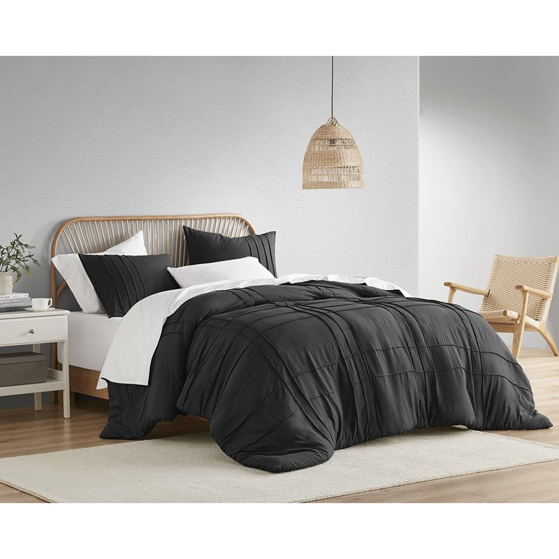 Walker Soft Washed Pleated Comforter Set - Black
