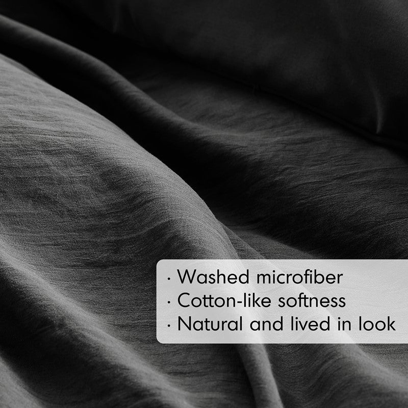 Walker Soft Washed Pleated Comforter Set - Black
