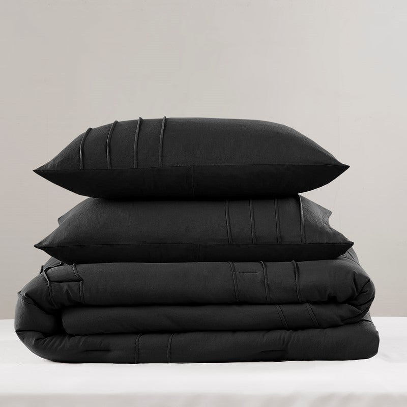 Walker Soft Washed Pleated Comforter Set - Black