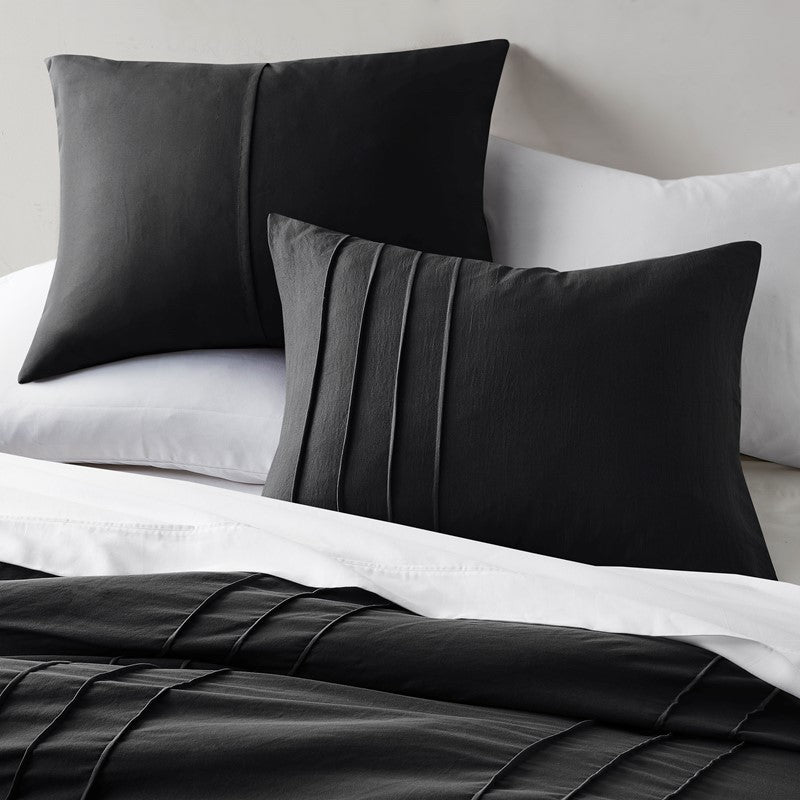 Walker Soft Washed Pleated Comforter Set - Black