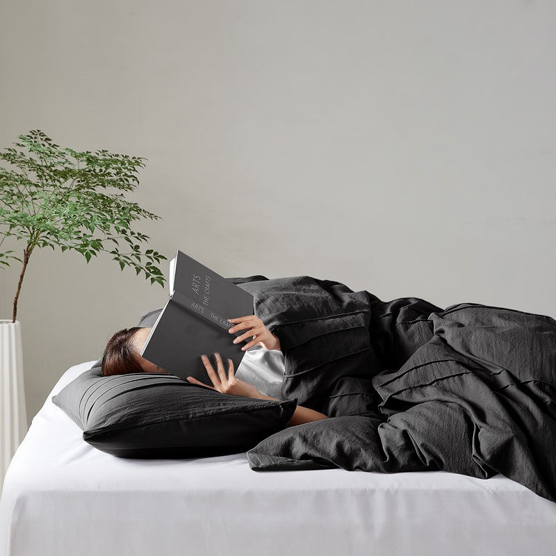Walker Soft Washed Pleated Comforter Set - Black
