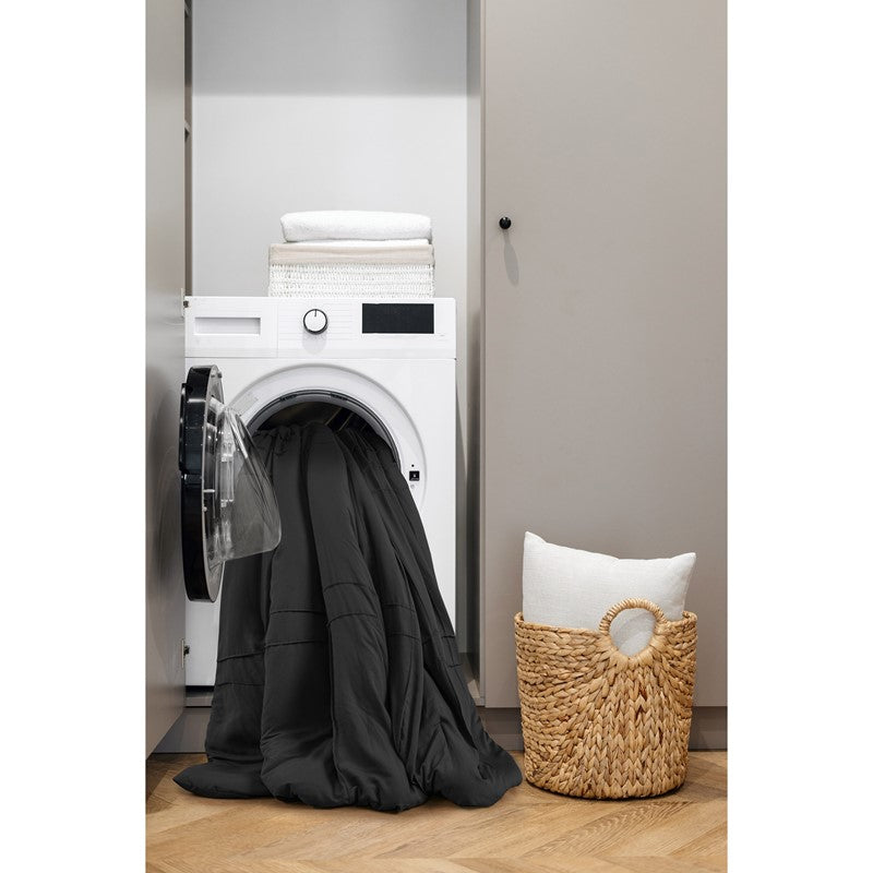 Walker Soft Washed Pleated Comforter Set - Black
