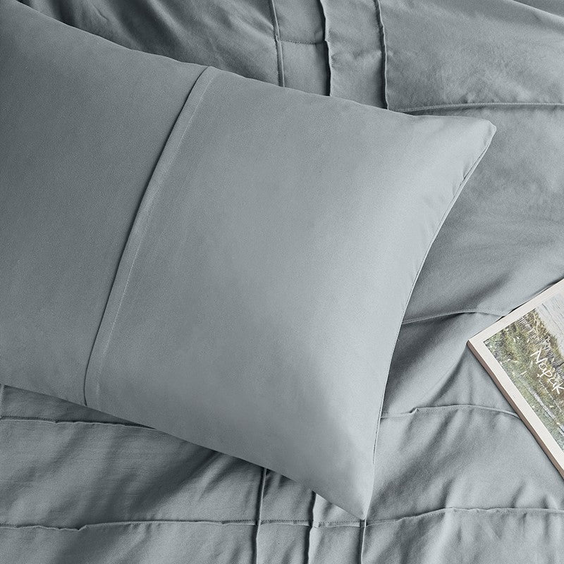Walker Soft Washed Pleated Comforter Set - Blue/Grey