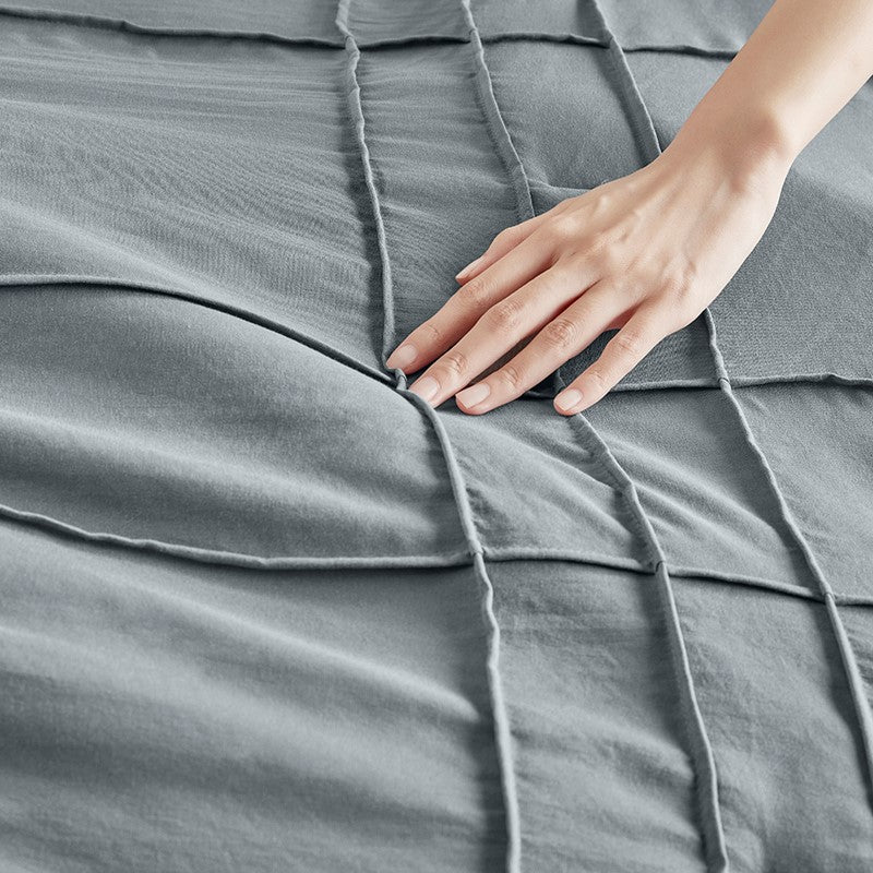Walker Soft Washed Pleated Comforter Set - Blue/Grey